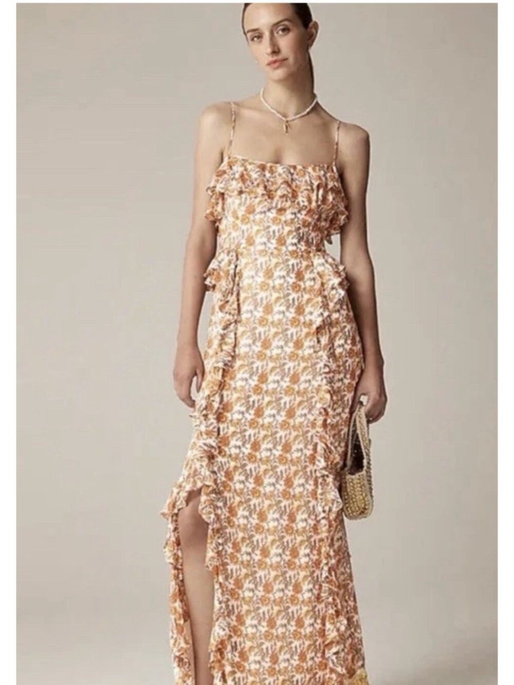 NWT J. Crew Dress Womens 0 Collection Cascading Ruffle Sunset Rose Block Maxi